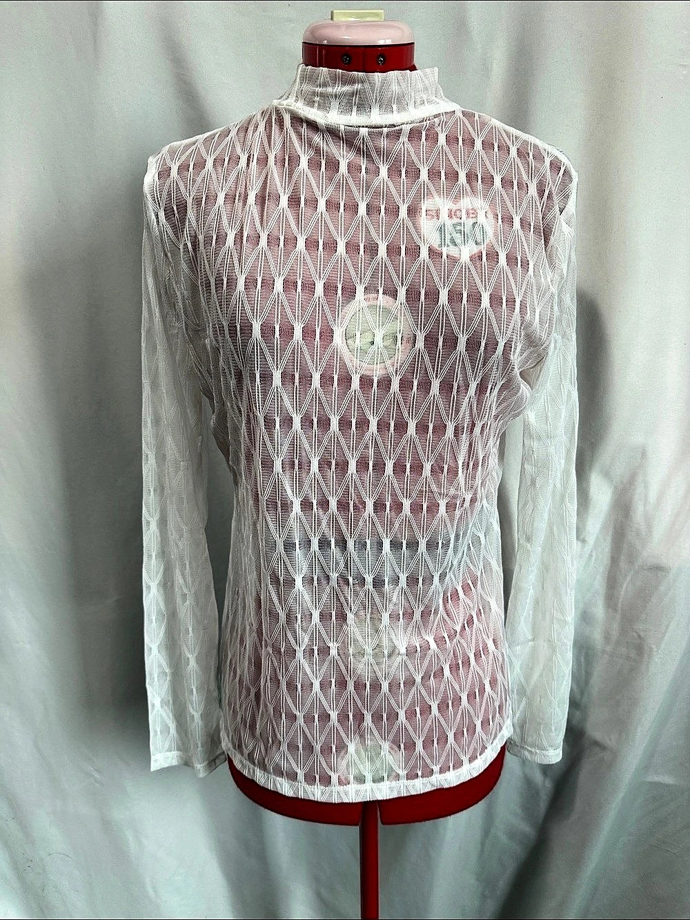 Bemore Run Sheer Geometric Long Sleeve Top in White XL NWT